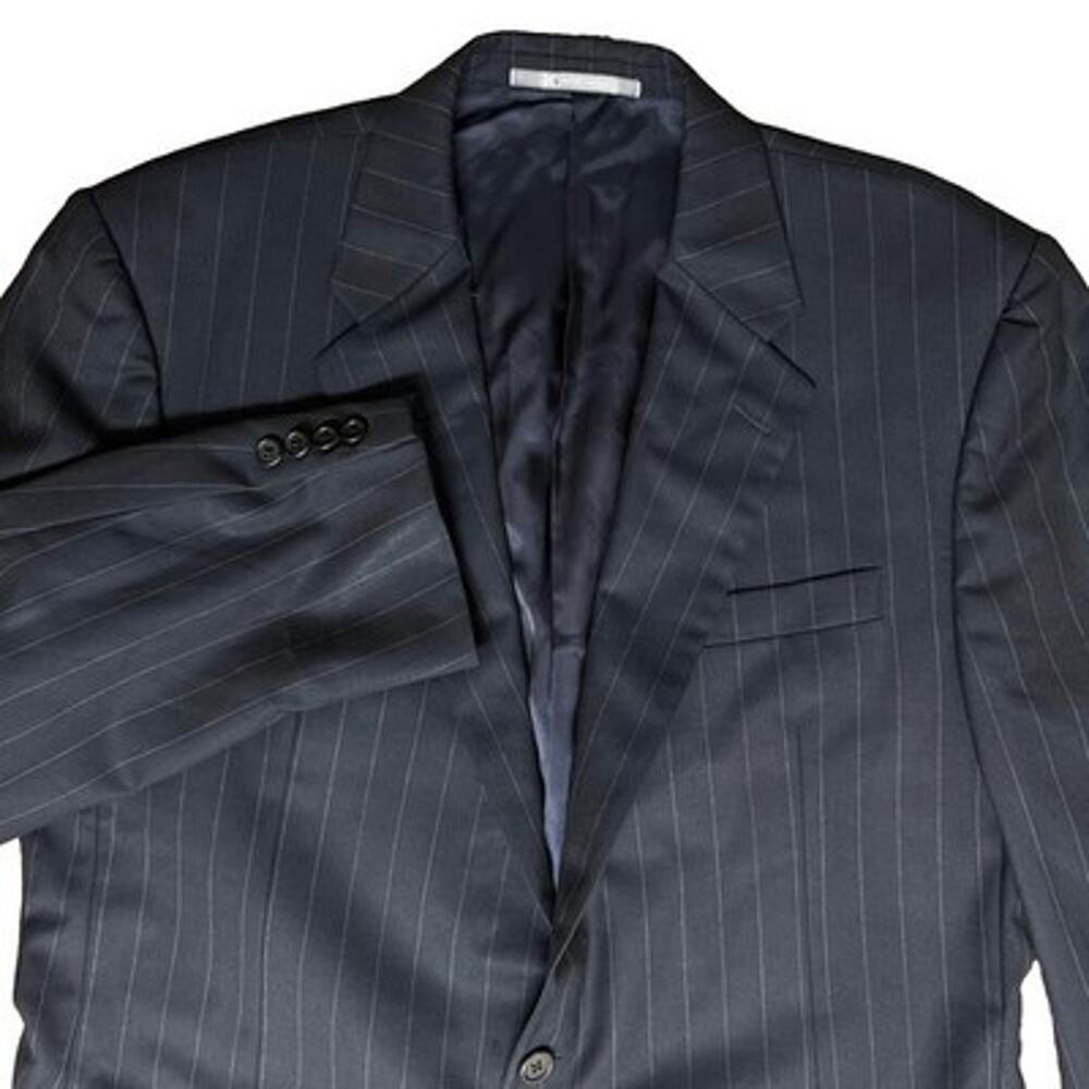 Loro Piana Wool Hickey Freeman Blazer 44L Black Pinstripe Sport Jacket Coat